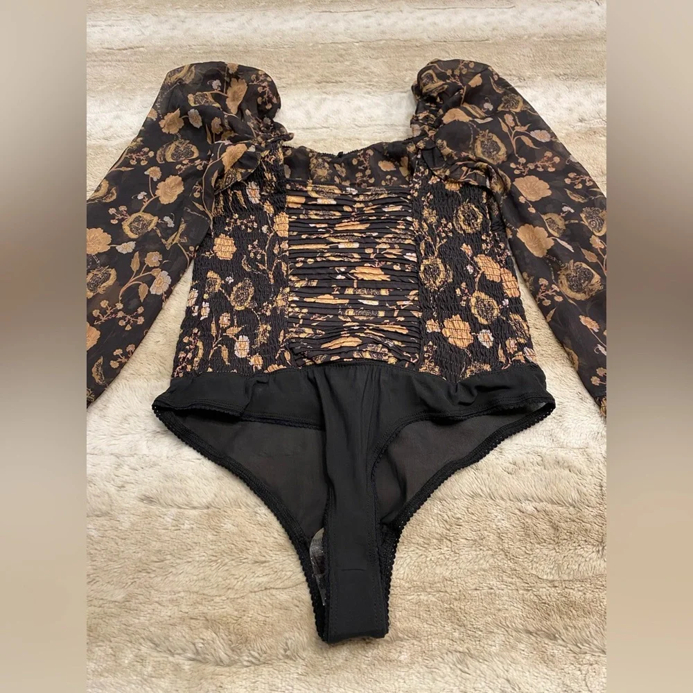 NWOT💕Free People Brunch Date Bodysuit in Black Combo Size XS